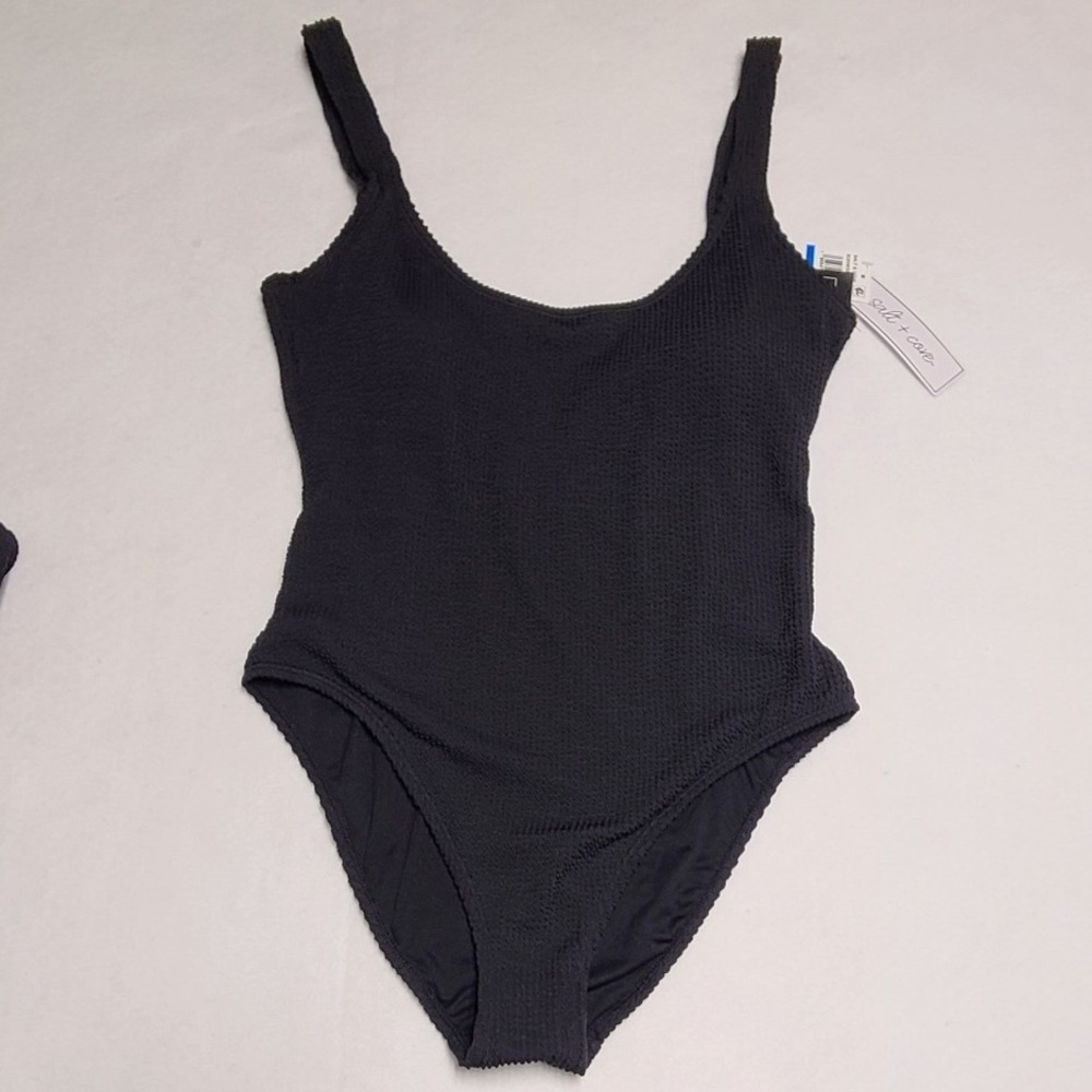 Salt + Cove Womens‎ Black Smocked Textured Scoop Neck One Piece Swimsuit XL